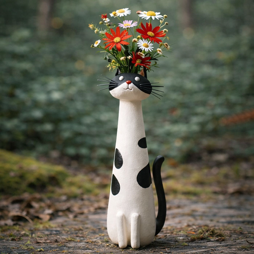 Handmade quirky cat-shaped vas